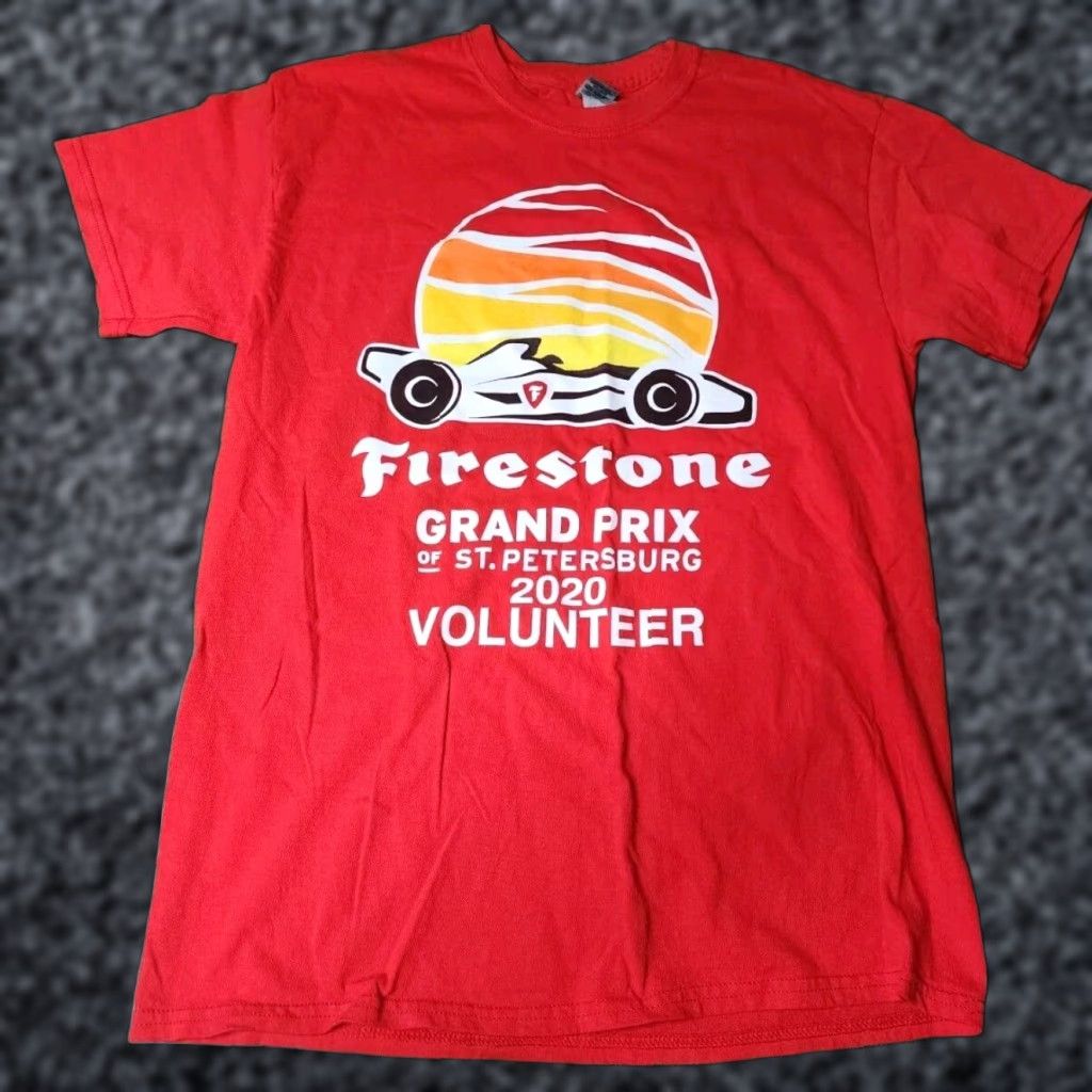 Gildan Gildan Mens M Red Firestone Grand Prix T-Shirt Double-Sided Short Sleeve 2020 Racing Sports Size US M / EU 48-50 / 2 - 1 Thumbnail