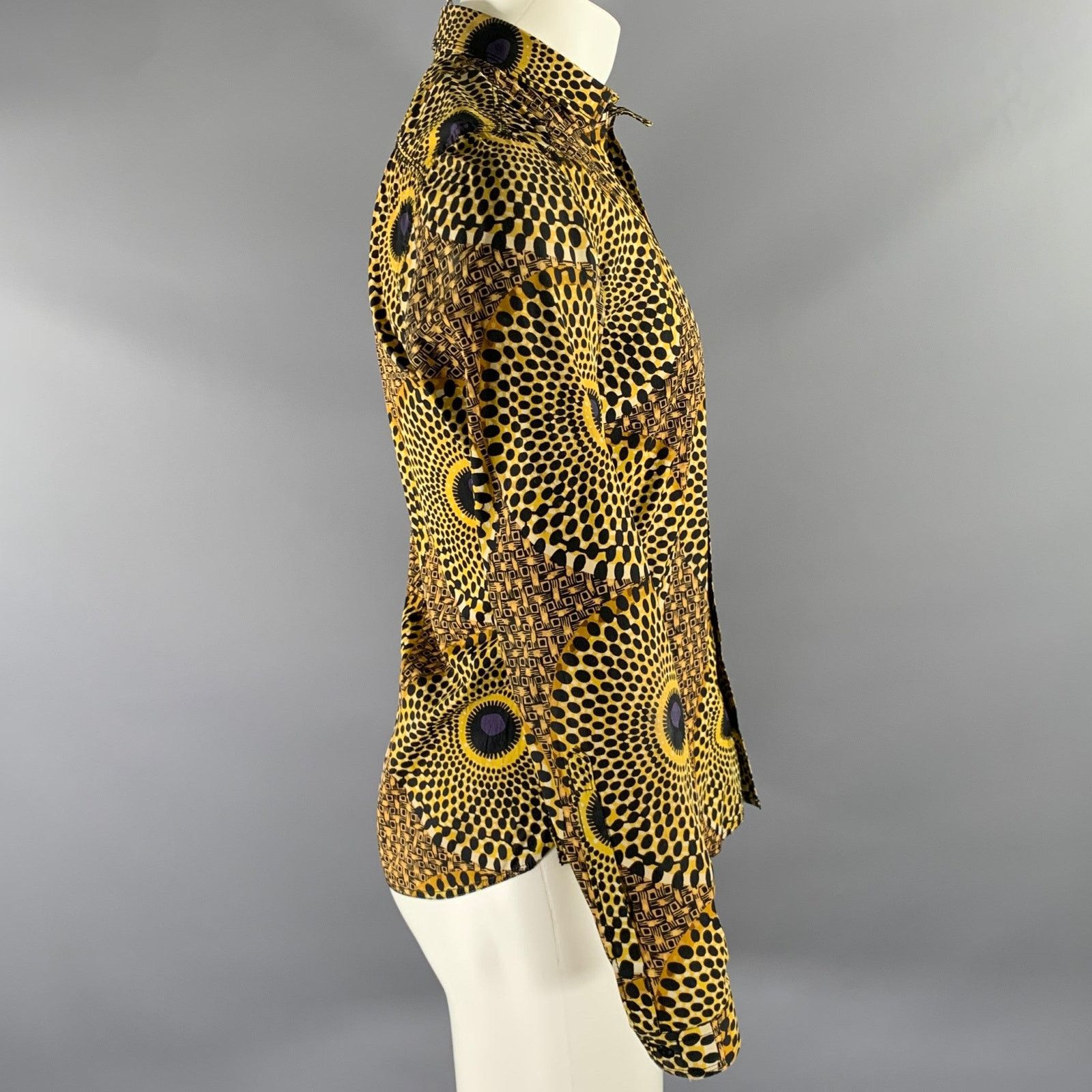 Burberry BURBERRY Size XS Gold Black Ankara Cotton Long Sleeve Shirt Size US XS / EU 42 / 0 - 3 Thumbnail