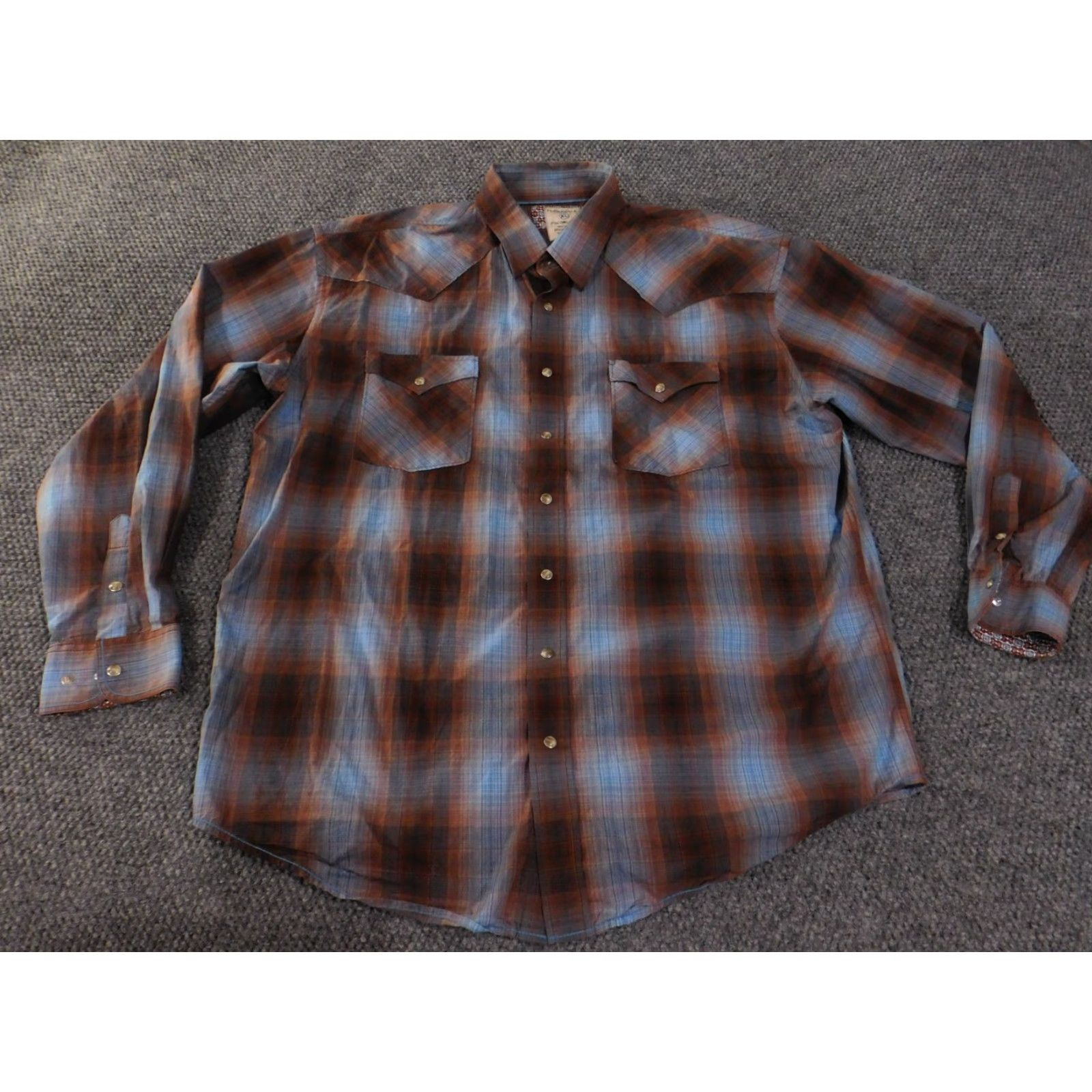 Vintage Panhandle Rough Stock Shirt Mens XL Brown Blue Plaid Pearl Snap Western Rodeo Shirt Size US XL / EU 56 / 4 - 2 Thumbnail
