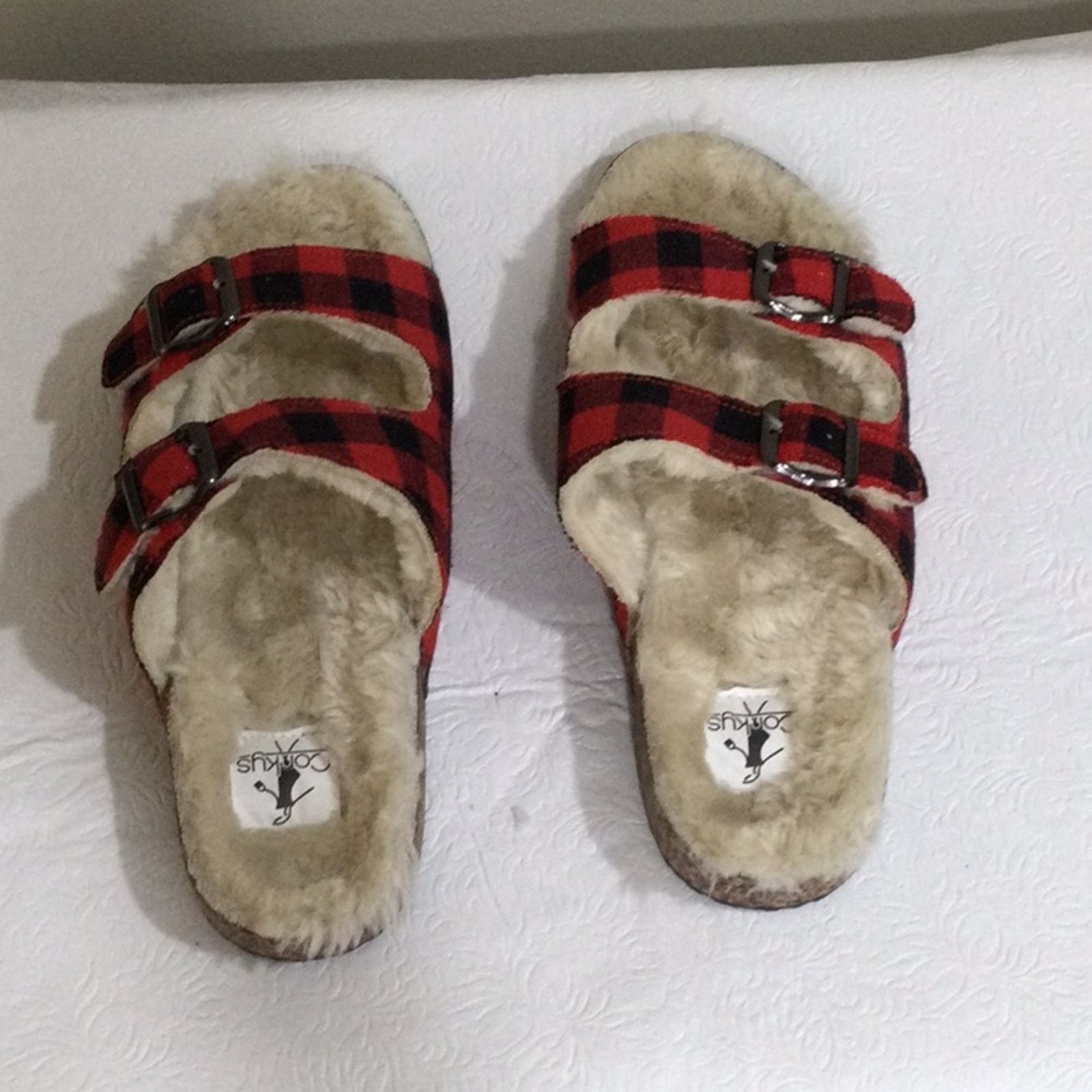 Other Corkys Laid Back Plaid Fur Lined Slip On Sandles 10 NWOT Size US 10 / IT 40 - 10 Thumbnail