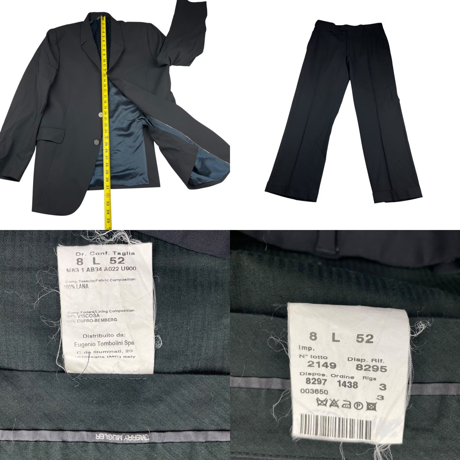 Thierry Mugler Thierry Muggler Men’s Suit 2 Piece Black 100% Wool 3-Button Blazer Flat Front Pants Long 42L US 52 EU Mens Size 34R - 9 Thumbnail