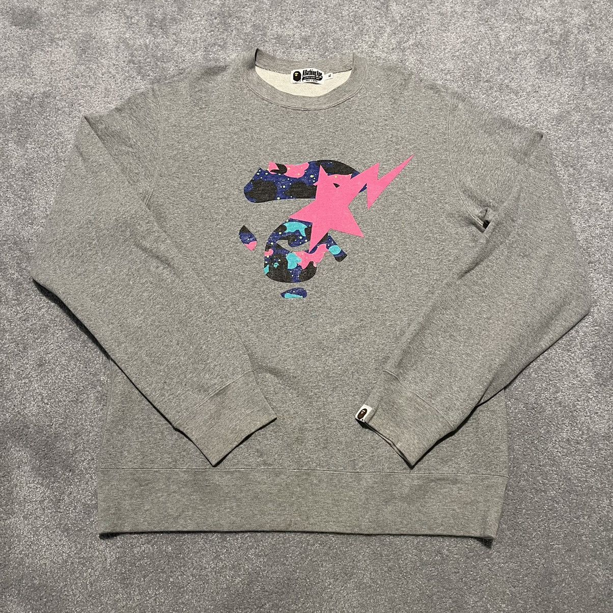 image of A Bathing Ape Bape Kid Cudi Sta Graphic Crewneck Sweatshirt in Grey (Size XL)