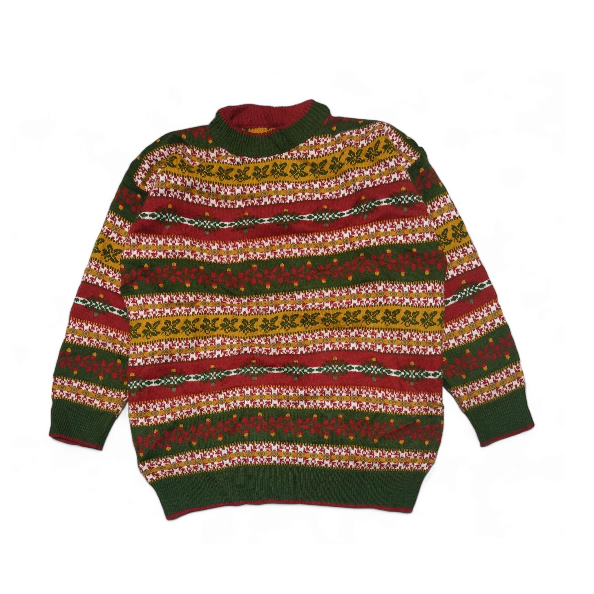 Other Vintage 80s Floral Striped Motifs Pattern Knit Wool Sweater Size US M / EU 48-50 / 2 - 1 Thumbnail