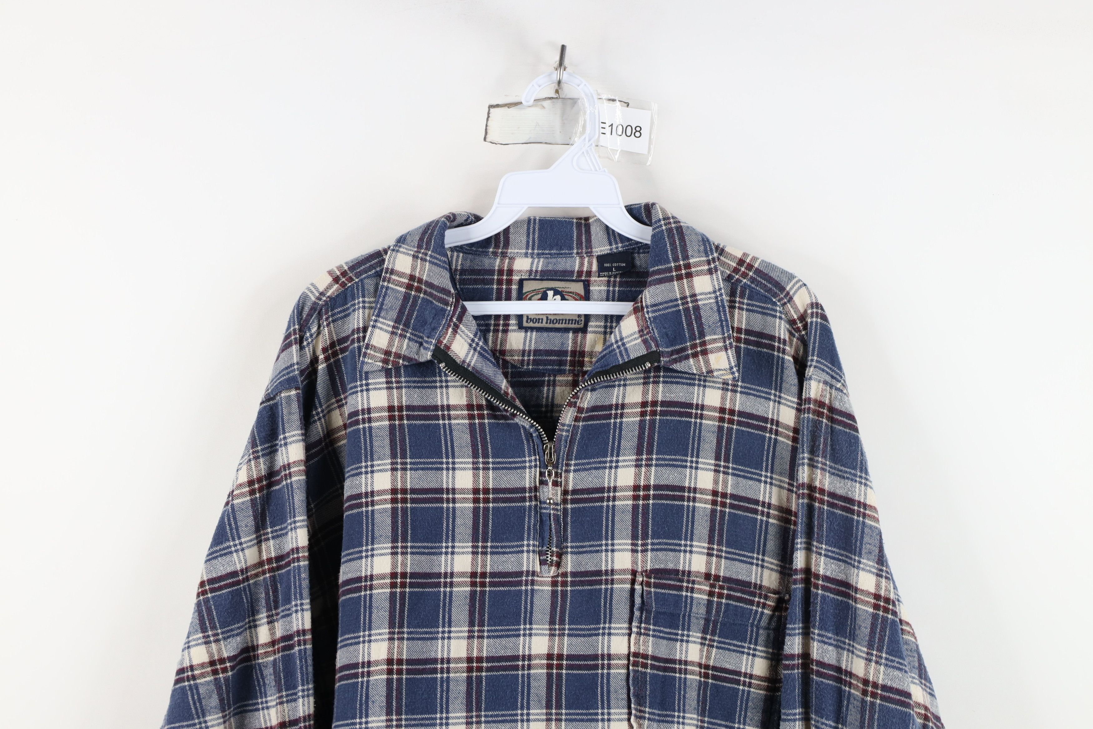 Vintage Vintage 90s Streetwear Flannel Half Zip Pullover Polo Shirt Size US L / EU 52-54 / 3 - 2 Thumbnail