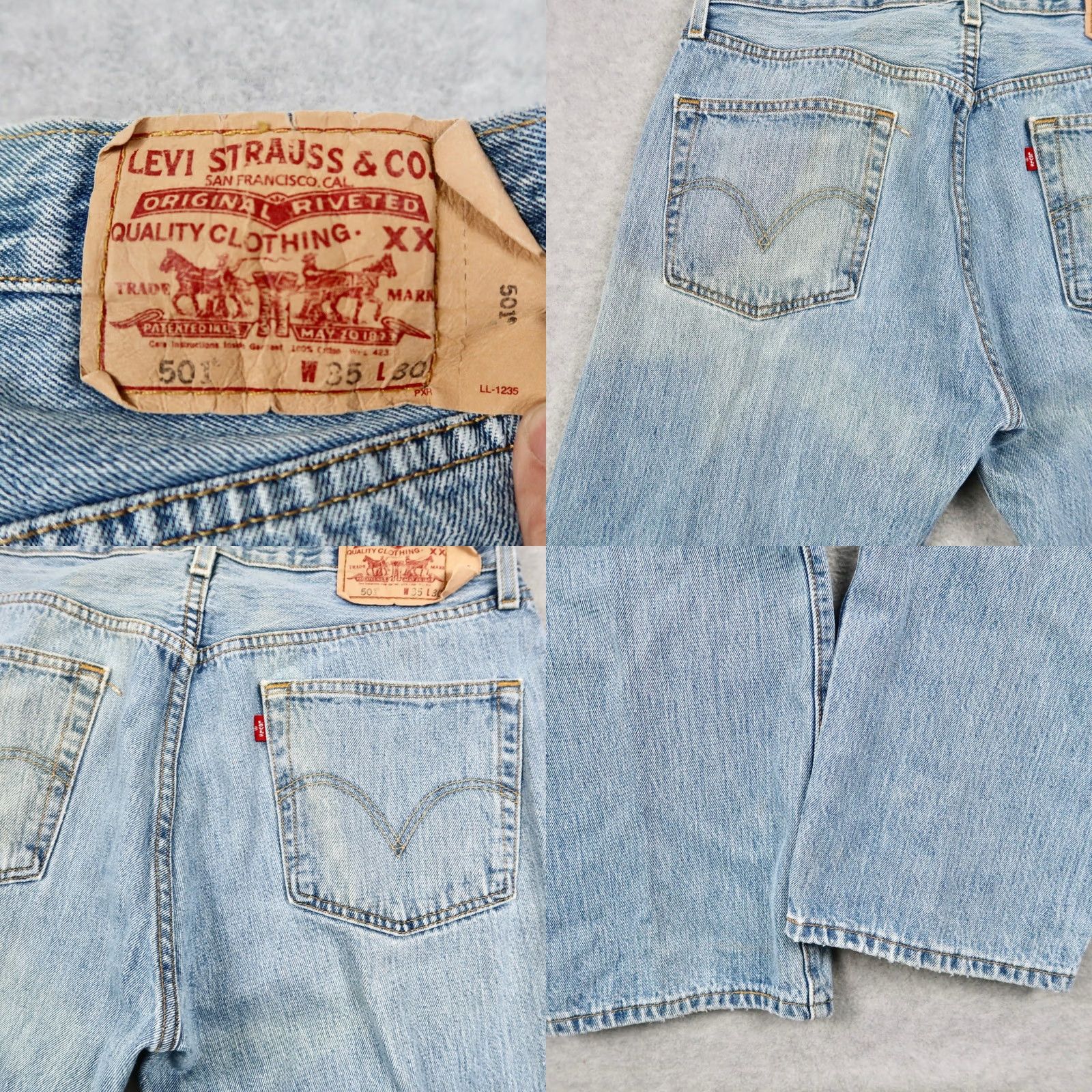 Levi's VINTAGE Levis 501 Jeans Mens 35x30 Light Wash Blue Denim Button Fly Original Fit Size US 35 - 10 Thumbnail