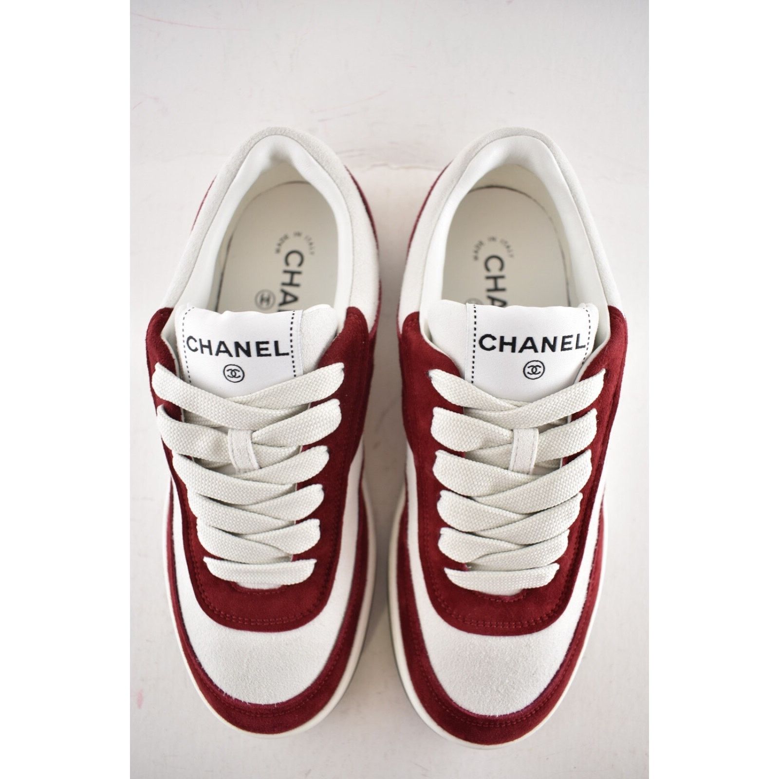 Chanel Chanel 23P Burgundy Suede Flat Lace Up Runner Sneaker 38.5 Size US 8.5 / IT 38.5 - 11 Thumbnail