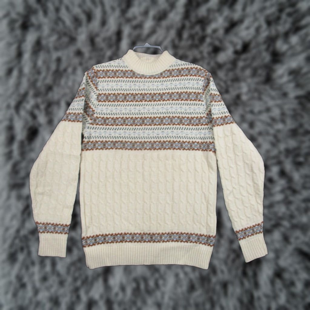 Vintage VINTAGE Lord Jeff Sweater Mens Large White Fair Isle Ski Mock Neck Pullover Size US L / EU 52-54 / 3 - 1 Thumbnail