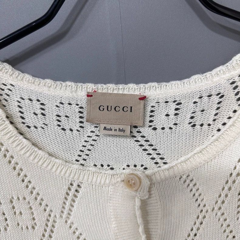 Gucci Gucci Size 10 White hollow-out full-print cardigan sweater Size US XS / EU 42 / 0 - 4 Thumbnail