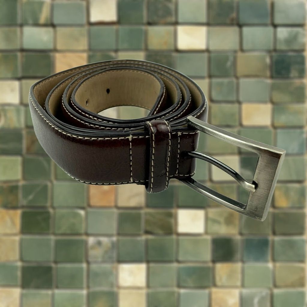Vintage VINTAGE 90s Leather Belt Brown White Topstitching Size 38 Men Size ONE SIZE - 1 Thumbnail