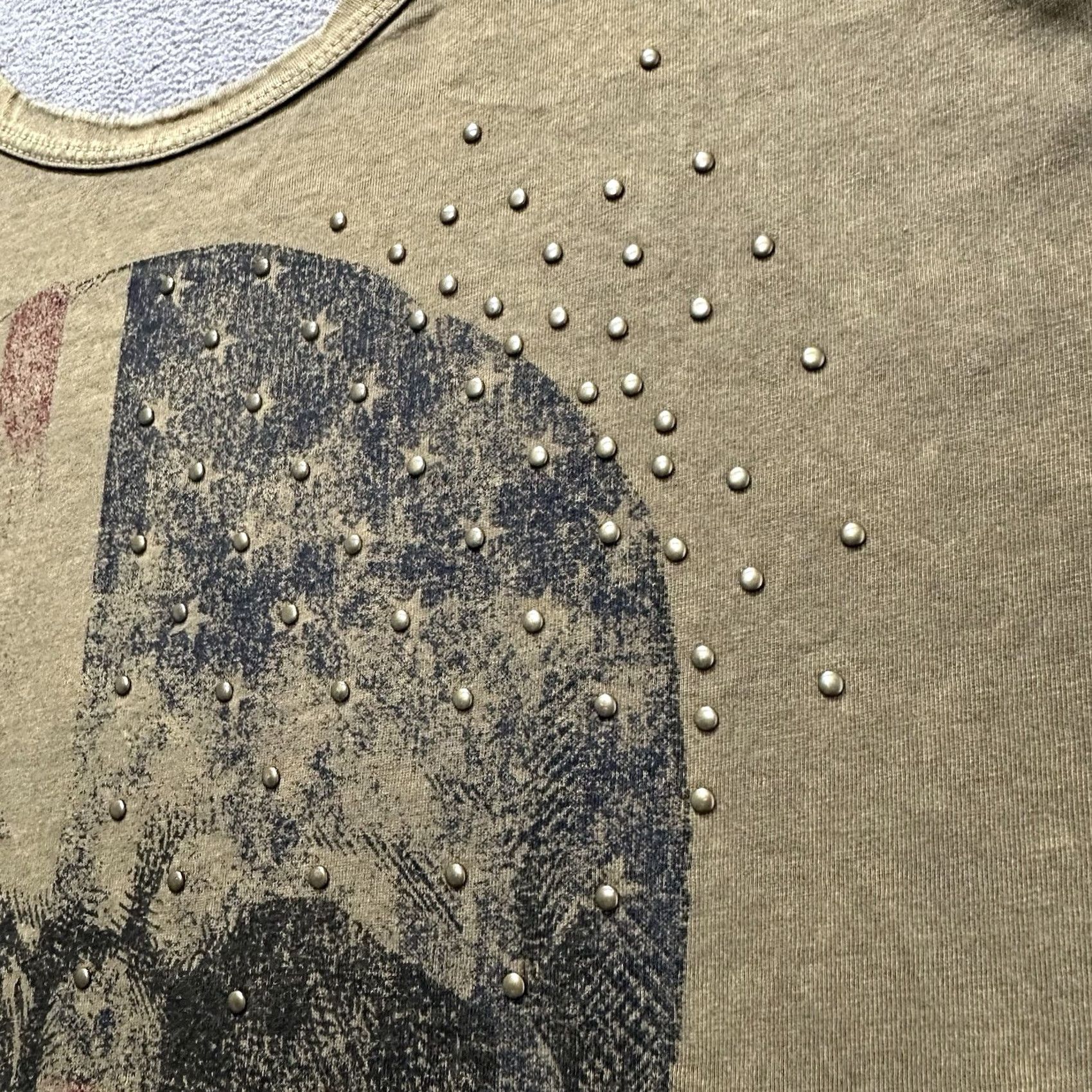 Vintage VINTAGE Daytrip Top Women Large Green Patina Skull Print Flag Embellished Grunge T-Shirt Size L / US 10 / IT 46 - 4 Thumbnail