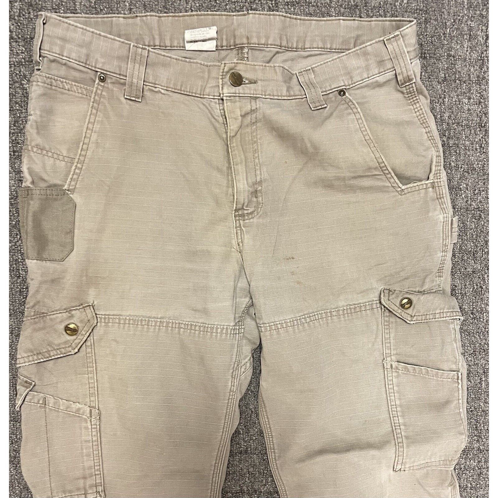 Carhartt × Vintage Carhartt Double Knee Cargo Pants 35x30 Tan Baggy Fit Skater Size US 35 - 3 Thumbnail