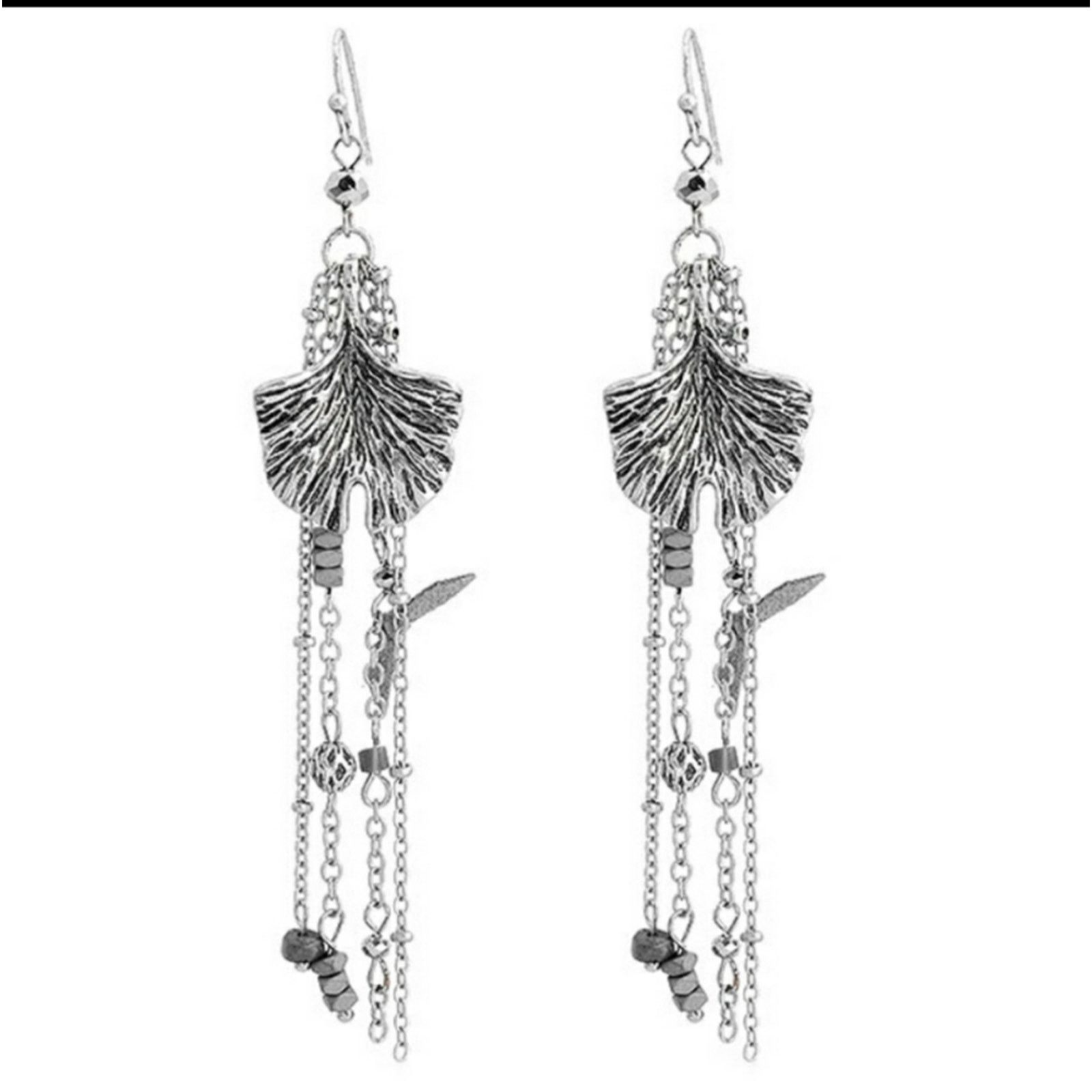 Handmade Leaf dangle jasper & hematite artisan made earrings silver Size ONE SIZE - 1 Thumbnail