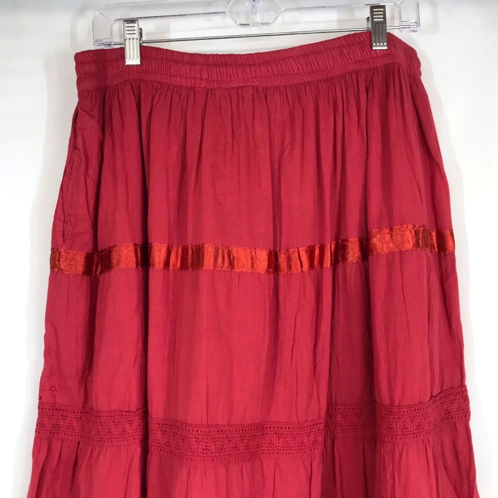 Vintage Sakkas Women's M Skirt Flare Fuchsia Elastic Waist Cotton Boho Long 32in Size 32" / US 10 / IT 46 - 5 Thumbnail