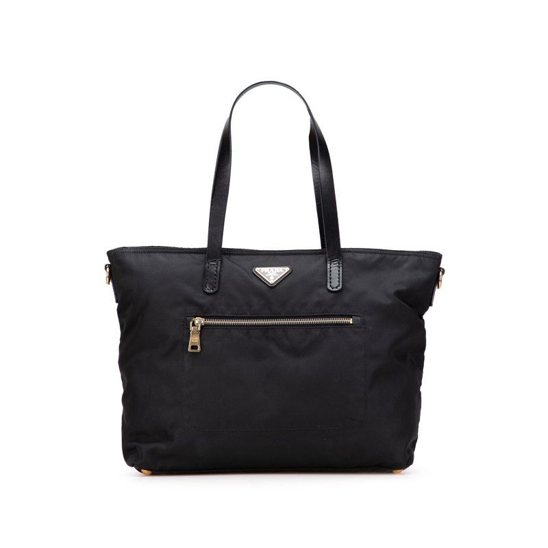 Prada Prada Prada Triangle Logo Plate Nylon Leather Tote Bag Leather Tote Bag Size ONE SIZE - 1 Thumbnail