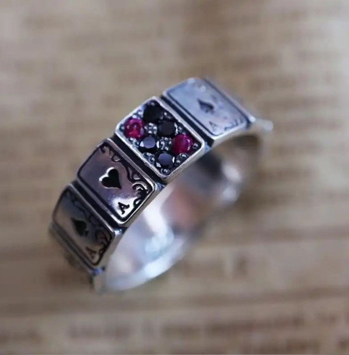 Jewelry × Vintage Ace Card Playing Ring Poker Player Spades Hearts Chrome Size ONE SIZE - 2 Thumbnail