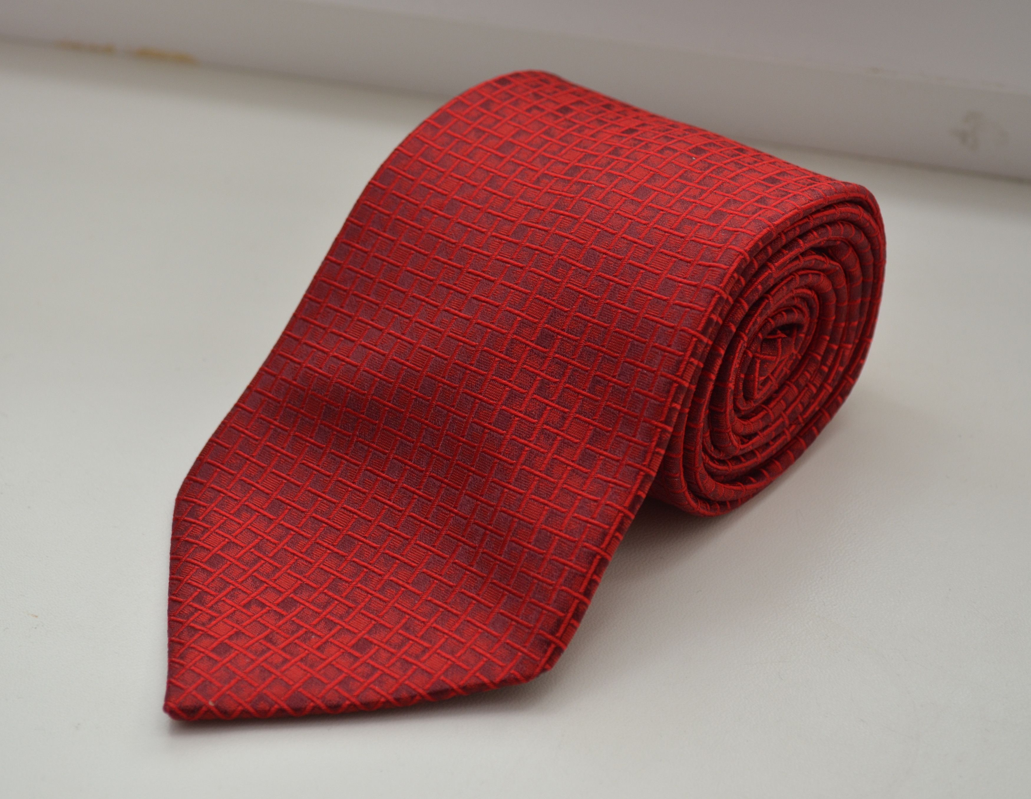 Designer × Lanvin Lanvin Red Abstract Block Print Pattern Silk Tie 57" Size ONE SIZE - 1 Thumbnail