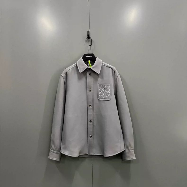 Loewe LOEWE Gray logo embroidered shirt jacket Size US S / EU 44-46 / 1 - 1 Thumbnail