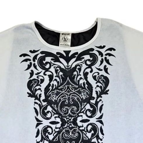 Vintage Vocal Top Blouse XL White Black Baroque Scroll Open Back Dolman Sleeve Glam Womens Size XL / US 12-14 / IT 48-50 - 3 Thumbnail