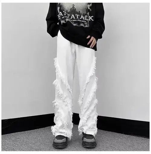Japanese Brand Men Solid Ragged Edge Straight Jeans Size US 32 / EU 48 - 1 Thumbnail