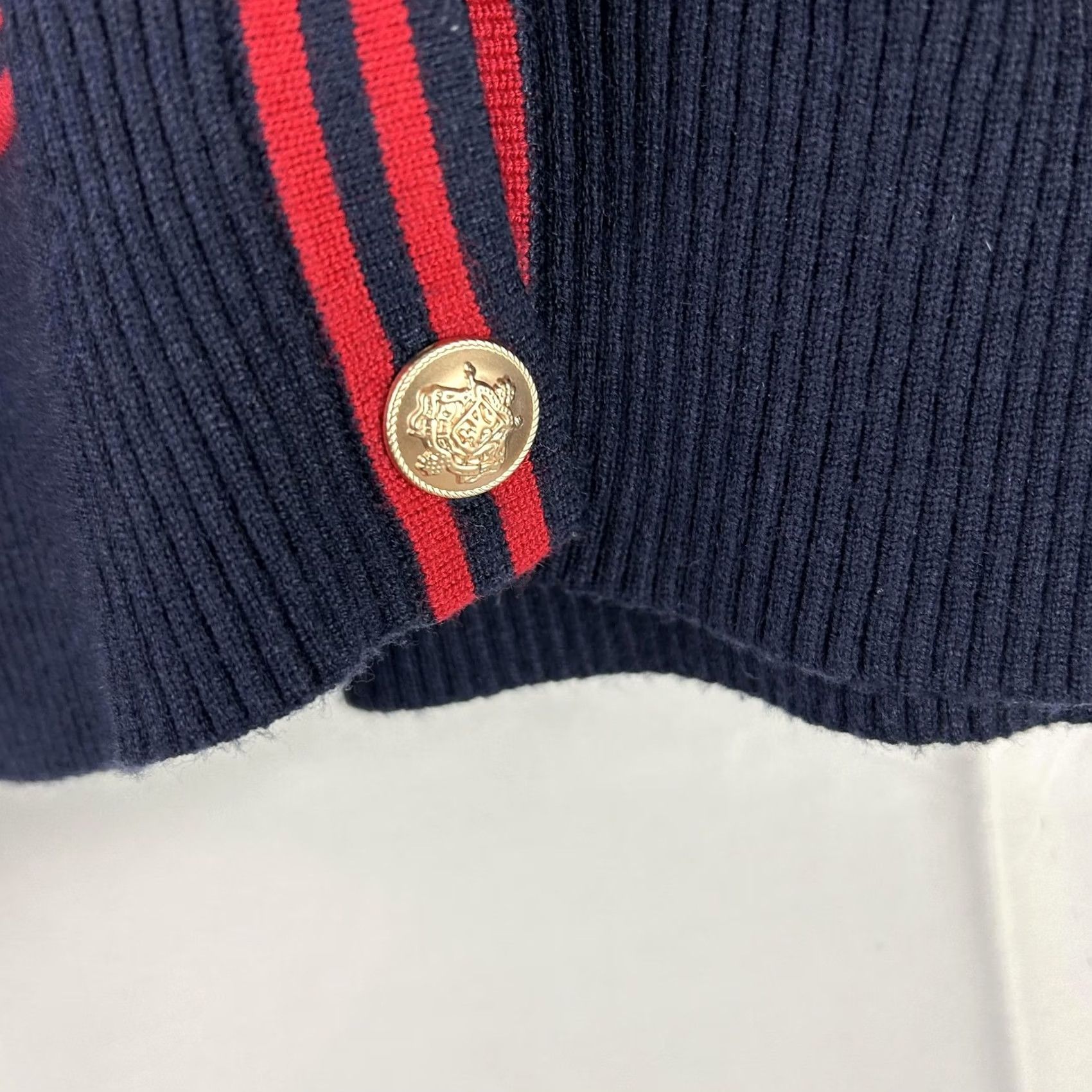 Vintage Emerson Lang Cardigan Sweater Womens XL Navy Crew Neck Stripe Trim Gold Button Size XL / US 12-14 / IT 48-50 - 4 Thumbnail