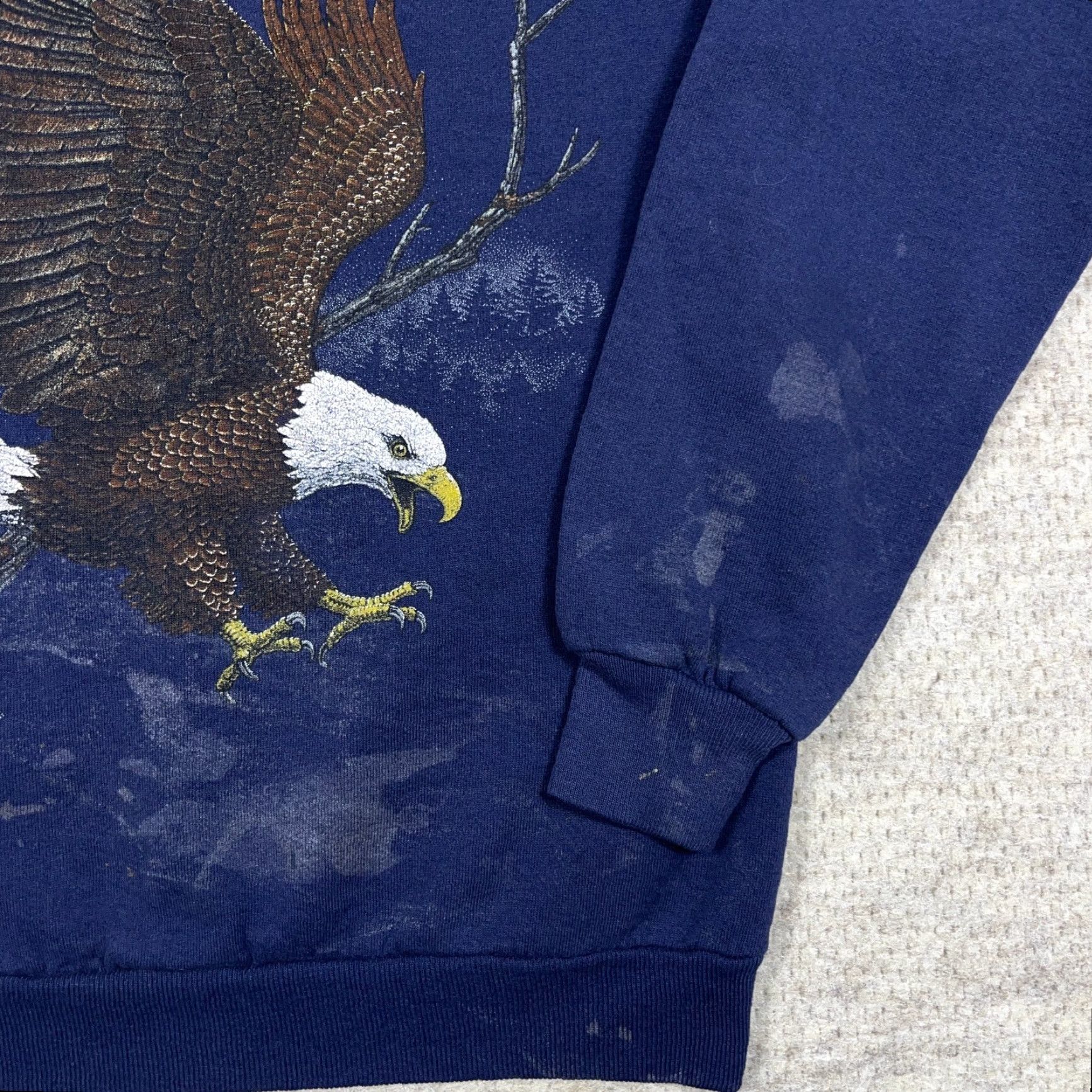 Jerzees Vintage Jerzees Blue Crewneck Sweatshirt Men L Indoor 90s USA Nature Graphic Print Bald Eagle, Faded Grunge, Classic Retro 80s 90s Shirt Mens Size US L / EU 52-54 / 3 - 3 Thumbnail