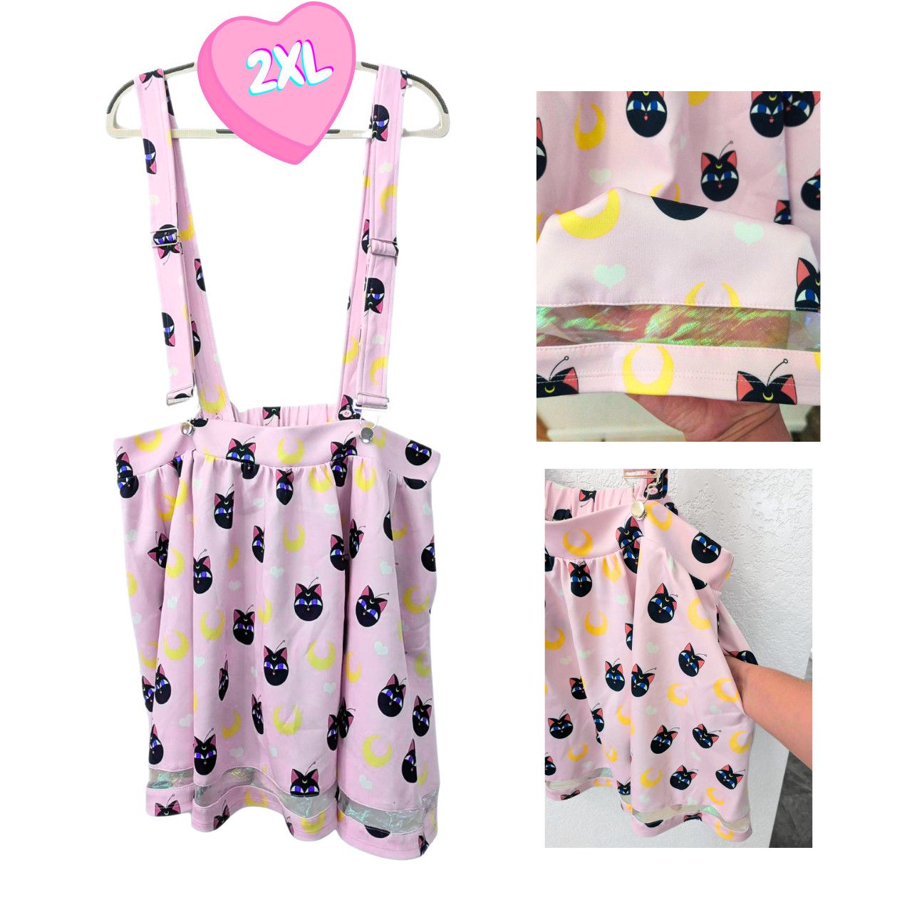 Hot Topic Sailor Moon x Hot Topic Pink Holographic Suspender Skirt Size 42" / US 20 - 1 Thumbnail