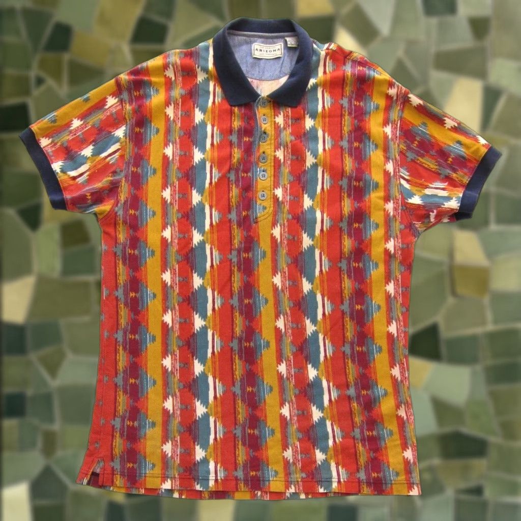 Vintage VINTAGE AriZona Polo Shirt Men L Collared Aztec 100% Cotton Orange Green Blue Shirt Size US L / EU 52-54 / 3 - 1 Thumbnail