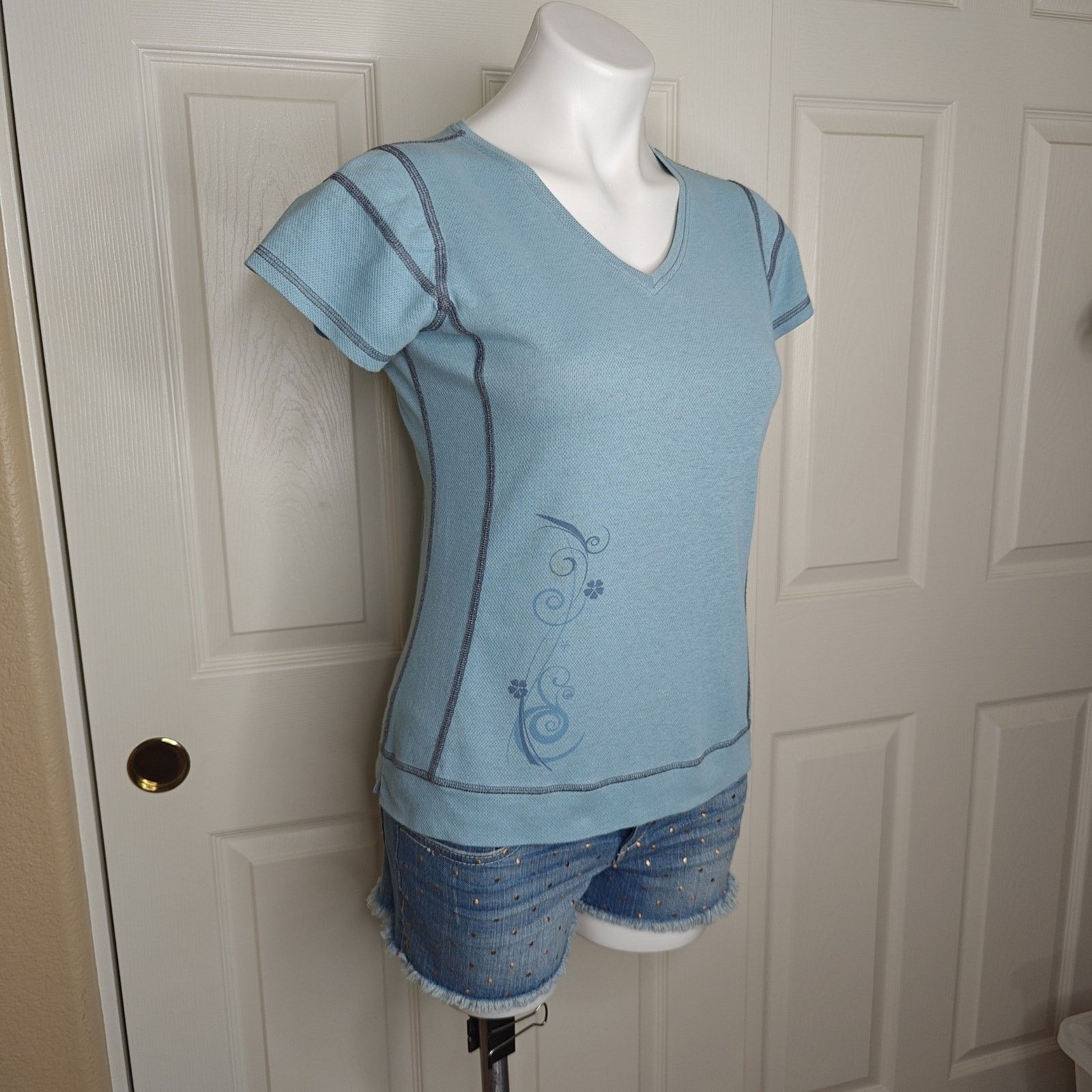 Kuhl Kuhl blue textured V-neck short sleeve tee sz S Size S / US 4 / IT 40 - 3 Thumbnail