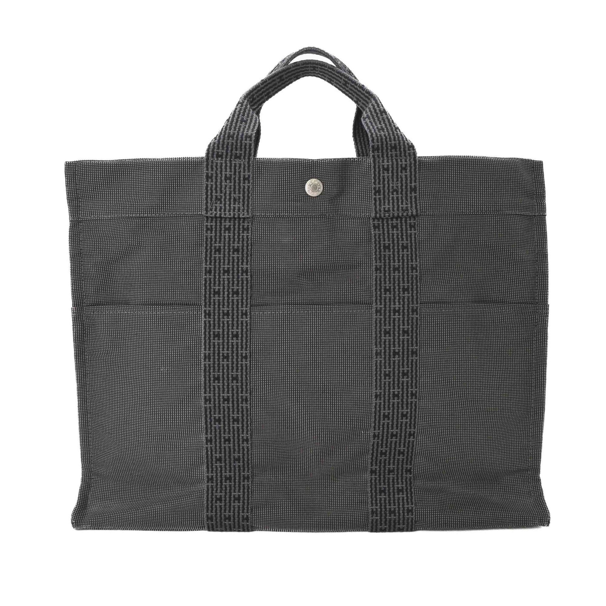HERMES Air Line Tote Bag MM Gray Nylon Canvas for Men and Women