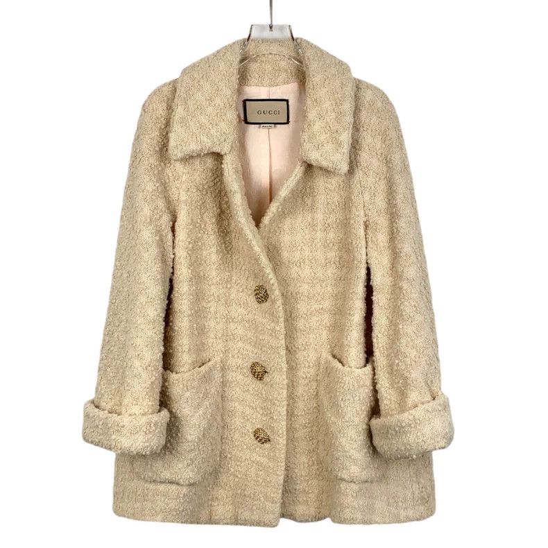 Gucci GucciBeige wool single-breasted gold button lapel tweed coa Size XXS / US 00 / IT 34 - 1 Thumbnail