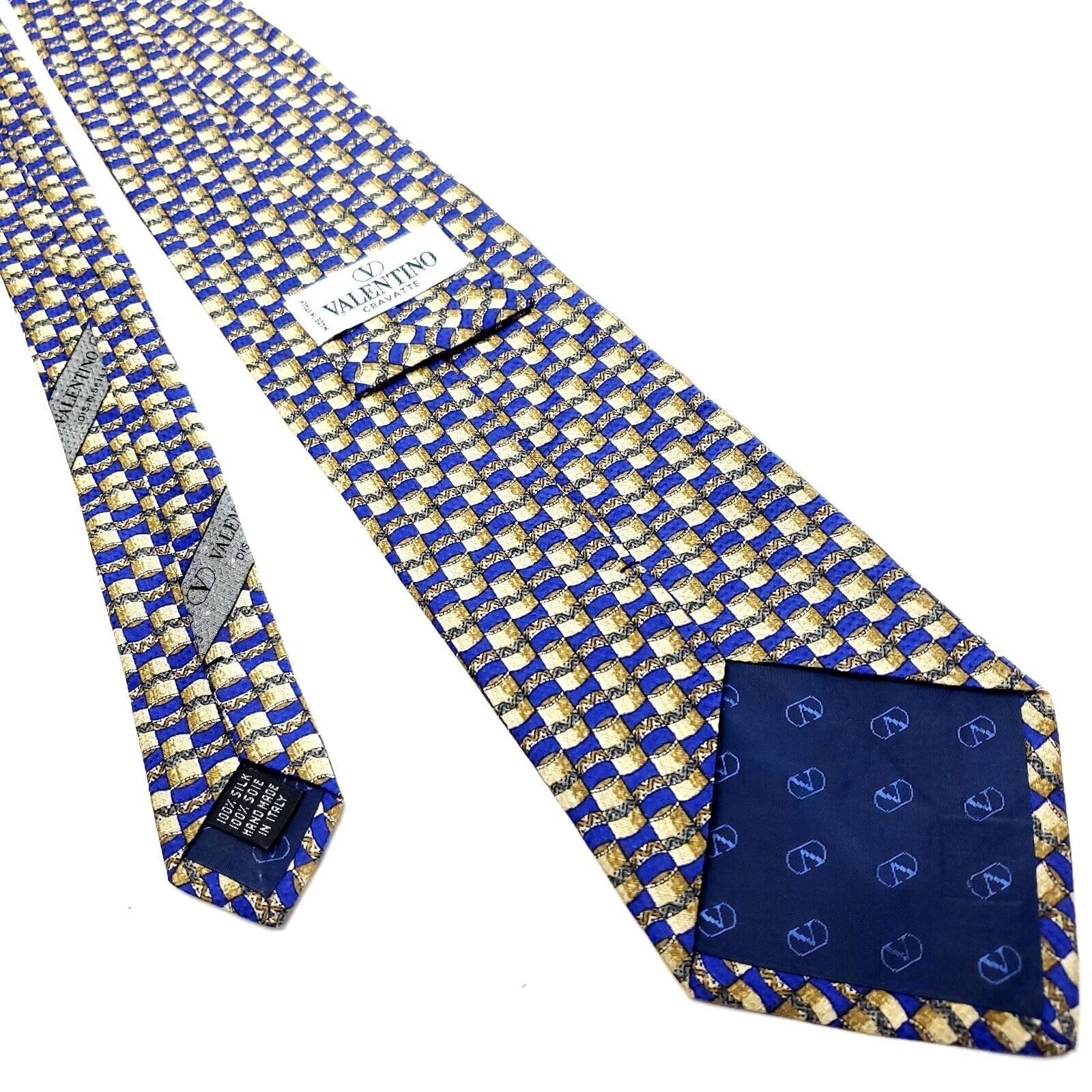 Valentino Valentino Cravatte Blue Beige Silk Tie Woven Wide Short Geom Size ONE SIZE - 3 Thumbnail