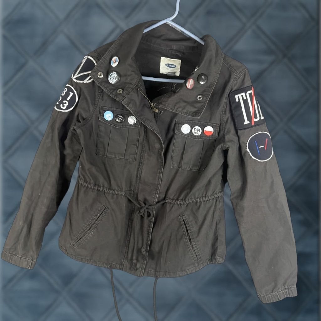 Old Navy Old Navy Jacket Womens Small Black Military Full Zip Band Punk Patches Pins Size S / US 4 / IT 40 - 1 Thumbnail