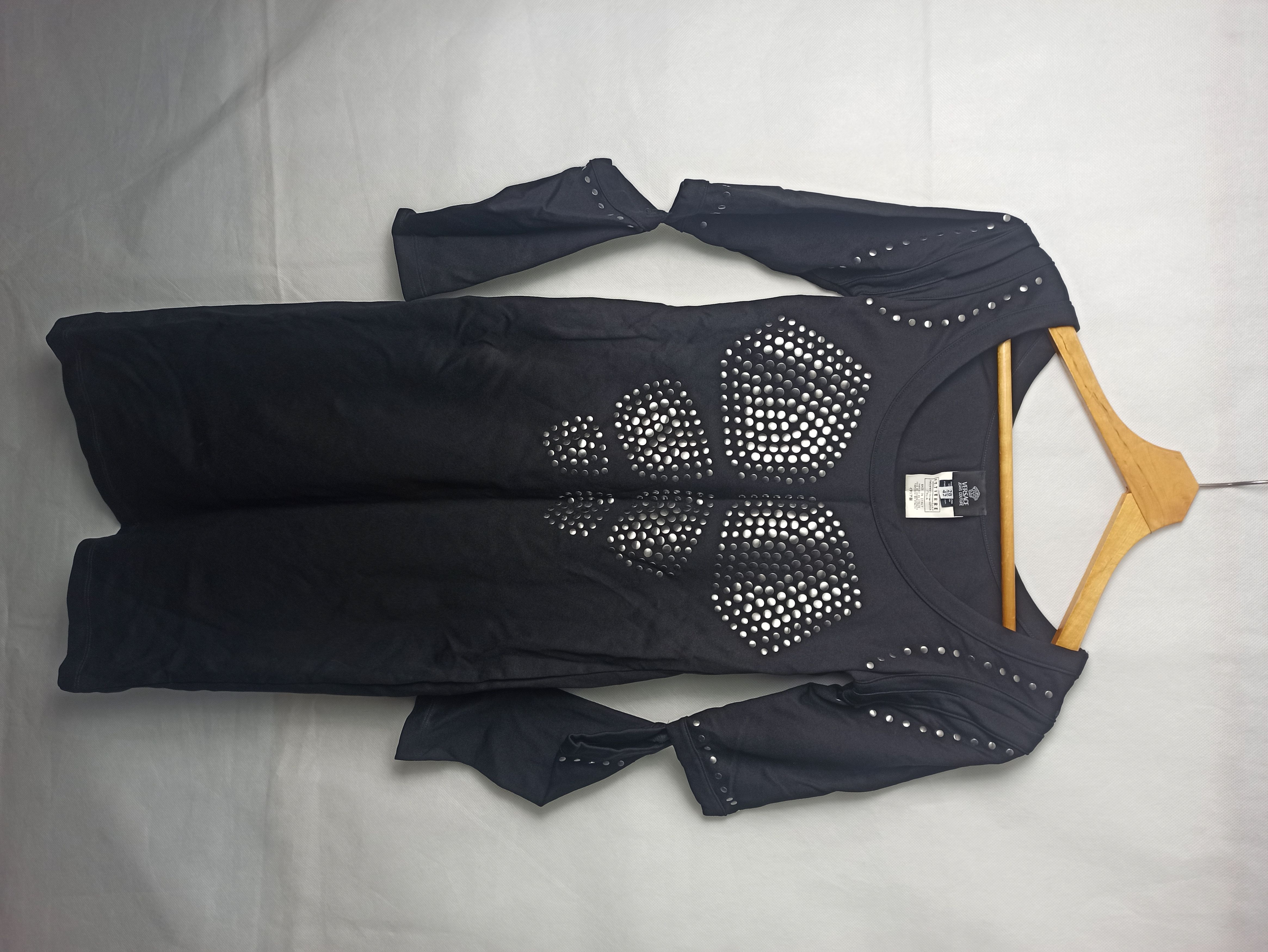 image of Avant Garde x Versace 2010 Studded Cut Out Fitted Dress in Black, Women's (Size Medium)