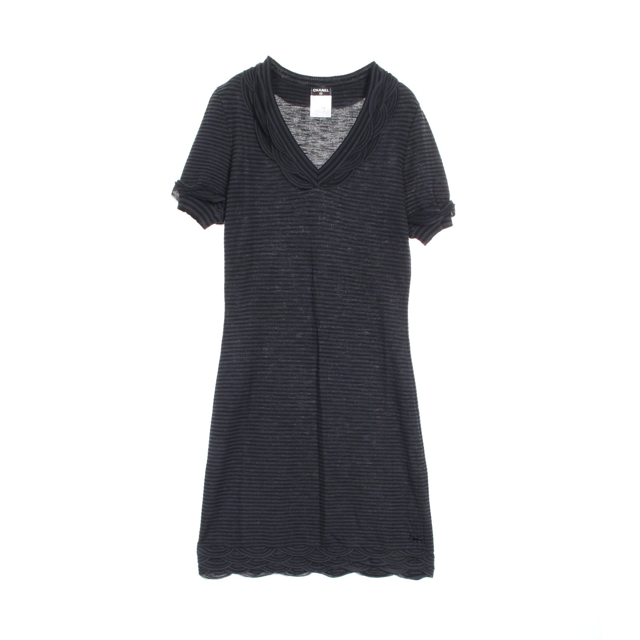 Chanel Chanel Knit Dress V-Neck Rayon Black Dark Gray Size ONE SIZE - 1 Thumbnail