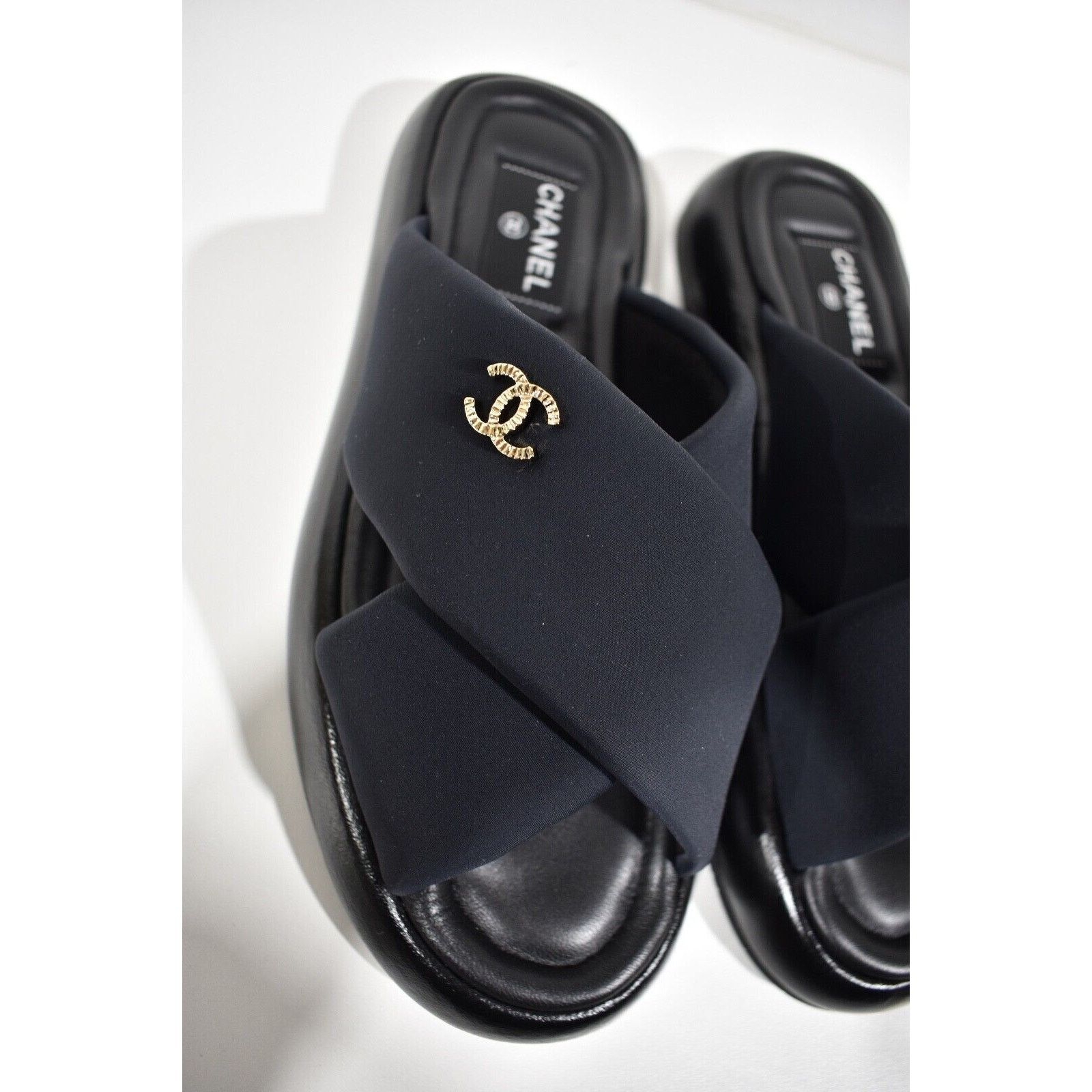 Chanel Chanel REV Black Fabric Criss Cross Puffy CC Logo Slide Mule Size US 7 / IT 37 - 4 Thumbnail