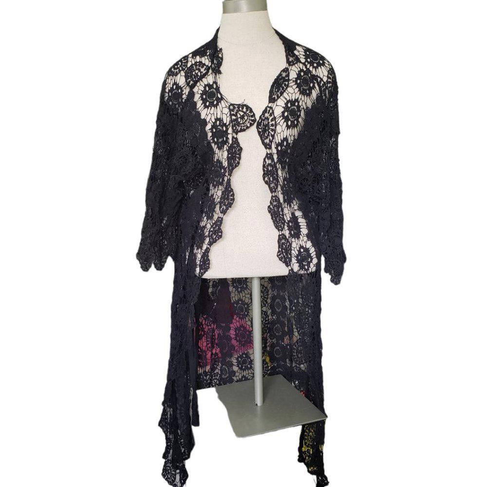 Designer CT332 Mossimo Black Applique Lace Open Cardigan S Size S / US 4 / IT 40 - 1 Thumbnail