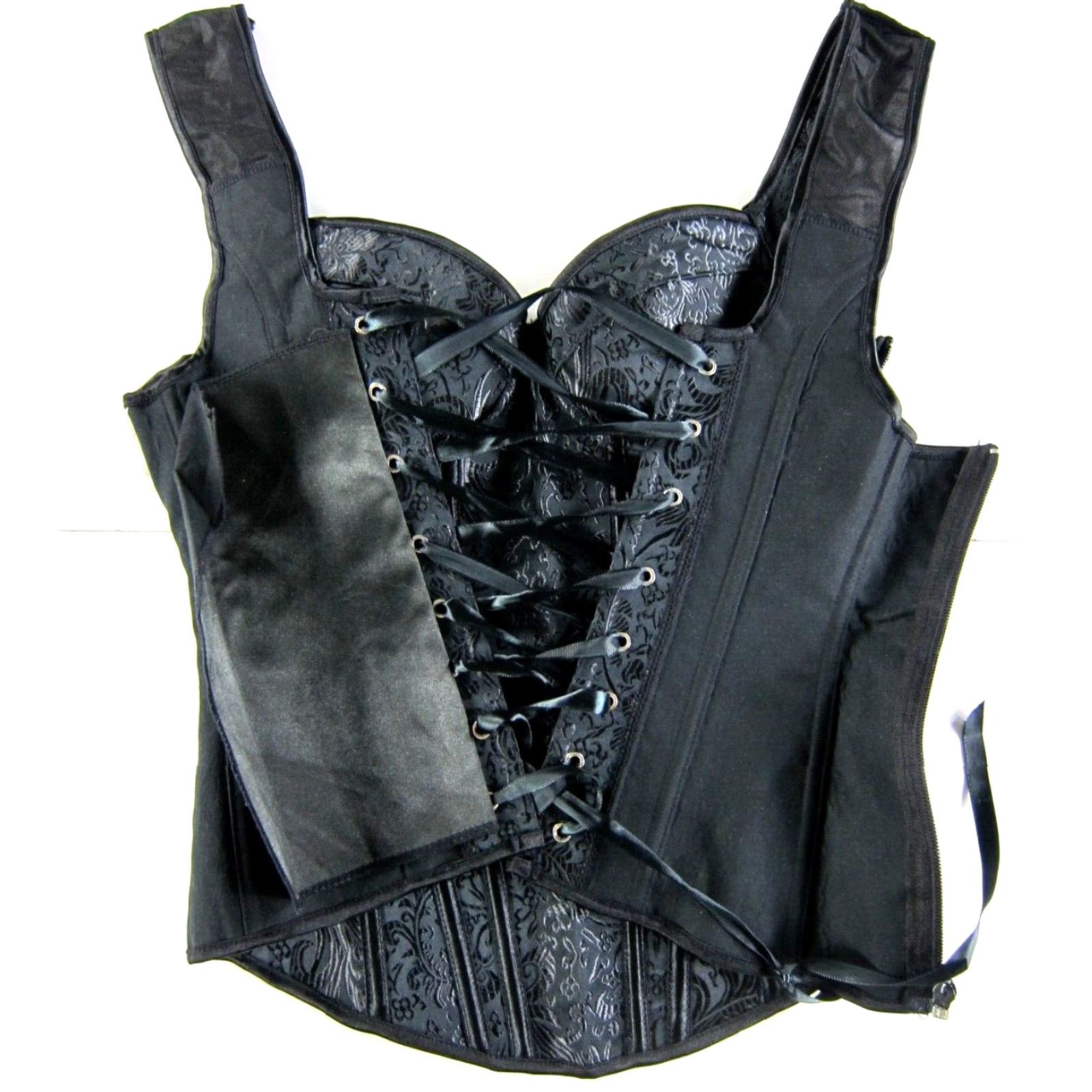 Vintage VINTAGE Black Floral Boned Underwire Lace Up Corset Bustier Top Women Medium Size M / US 6-8 / IT 42-44 - 4 Thumbnail