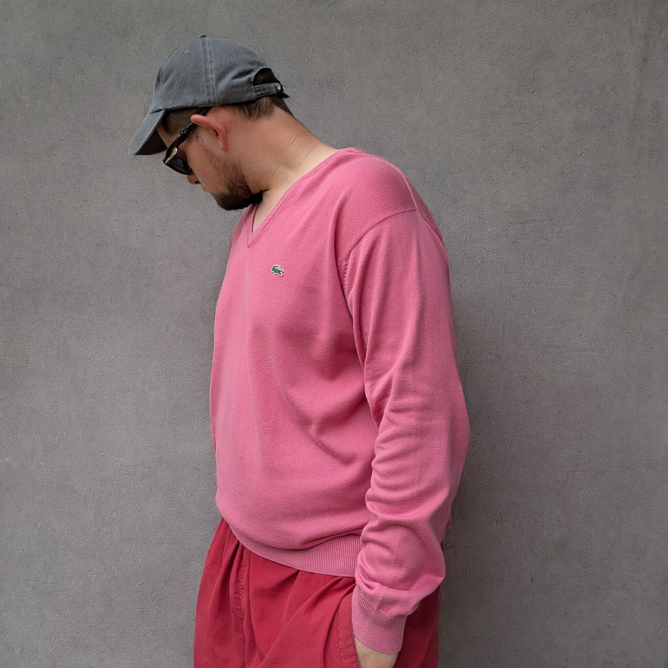 Lacoste × Vintage LACOSTE Men's Vintage Lightweight Pink V-Neck Sweater Size US L / EU 52-54 / 3 - 3 Thumbnail
