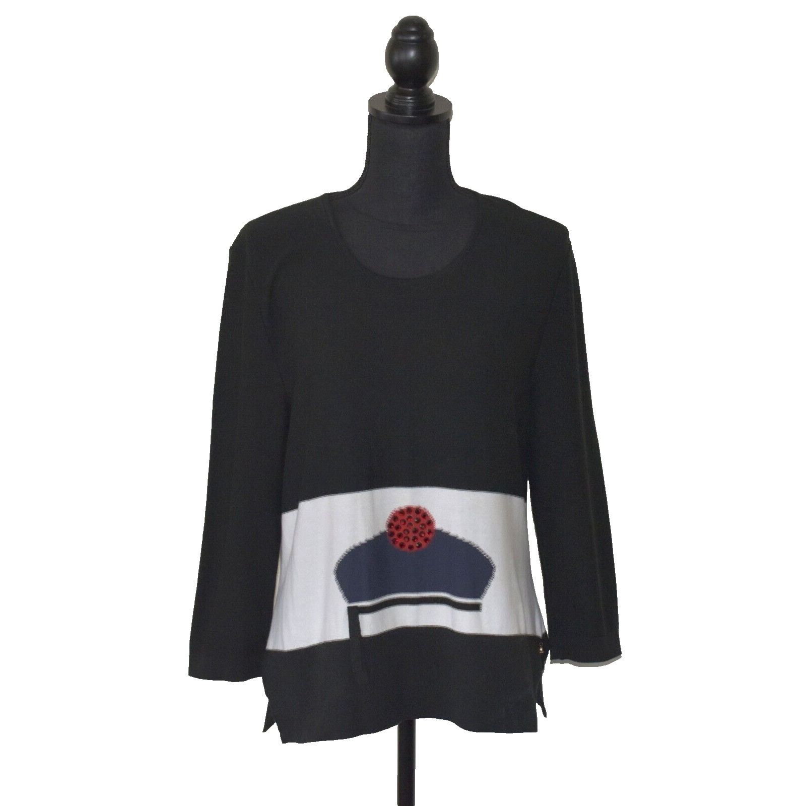 SONIA RYKIEL Cotton Red Crystal Embellished Long Sweater 46