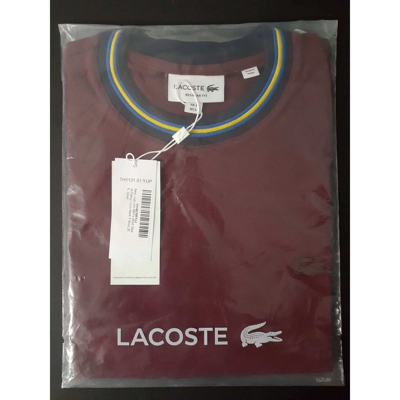 Lacoste Lacoste Men's Short Sleeve Fancy Crew Neck T-Shirt Zin Red S Size US S / EU 44-46 / 1 - 2 Thumbnail