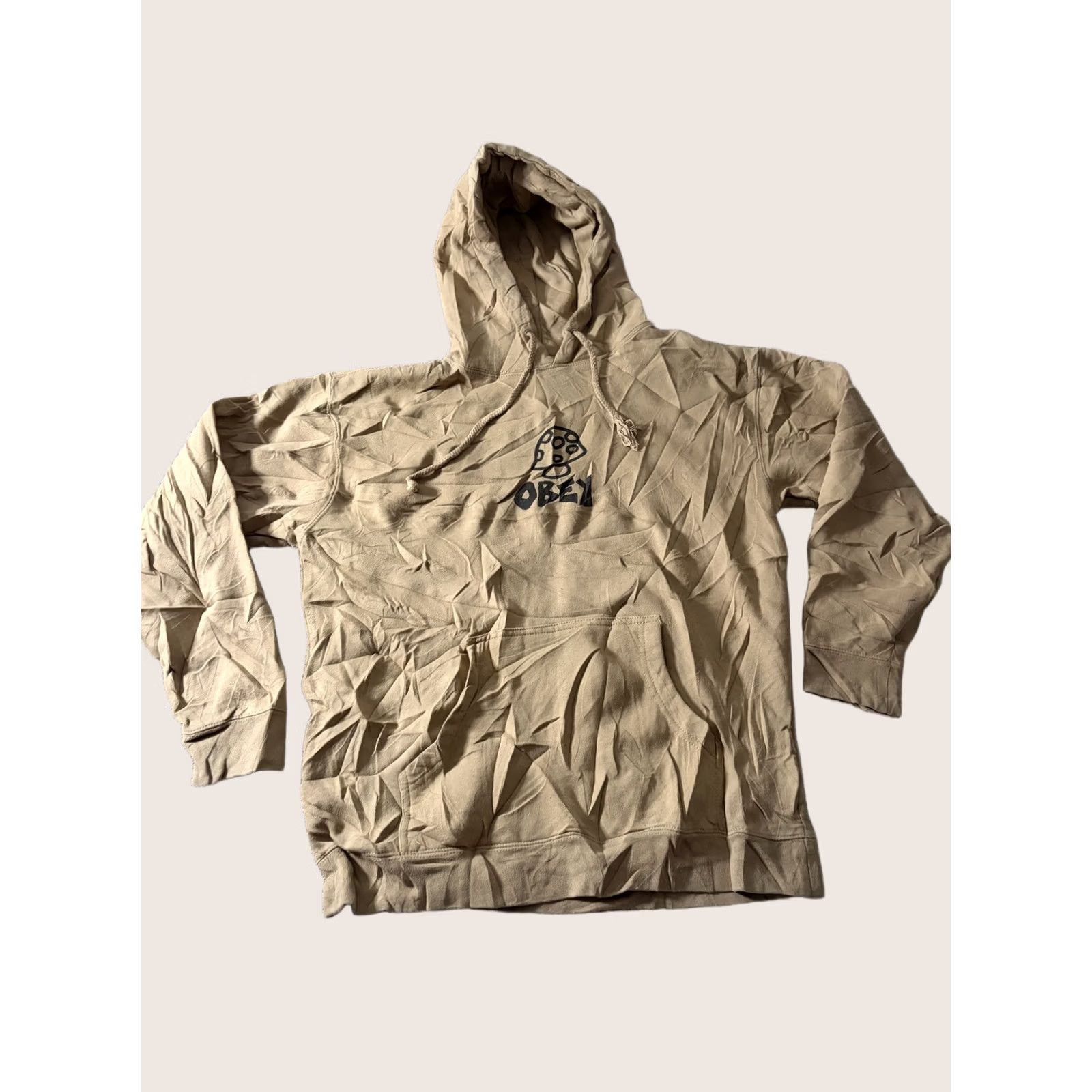 Obey OBEY Hoodie Mens Medium Beige Mushroom Graphic Fleece Pullover Logo Sweatshirt Size US M / EU 48-50 / 2 - 1 Thumbnail