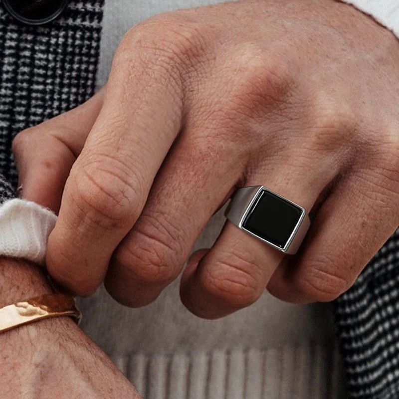 Jewelry × Vintage Stainless Steel Square Signet Ring Size ONE SIZE - 1 Thumbnail