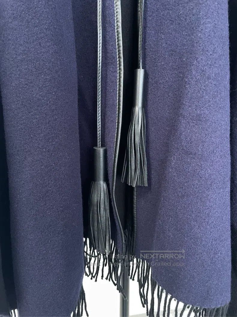 Hermes Hermes Double-sided leather fringed cloak, blue and black Size M / US 6-8 / IT 42-44 - 3 Thumbnail