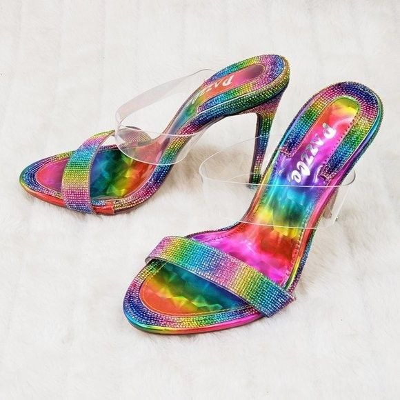 Other Lee Rainbow Hologram Rhinestone Slip On Double Strap High He Size US 11 / IT 41 - 5 Thumbnail