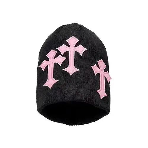 Other Black cross jacquard Y2K knitted hat Size ONE SIZE - 2 Thumbnail
