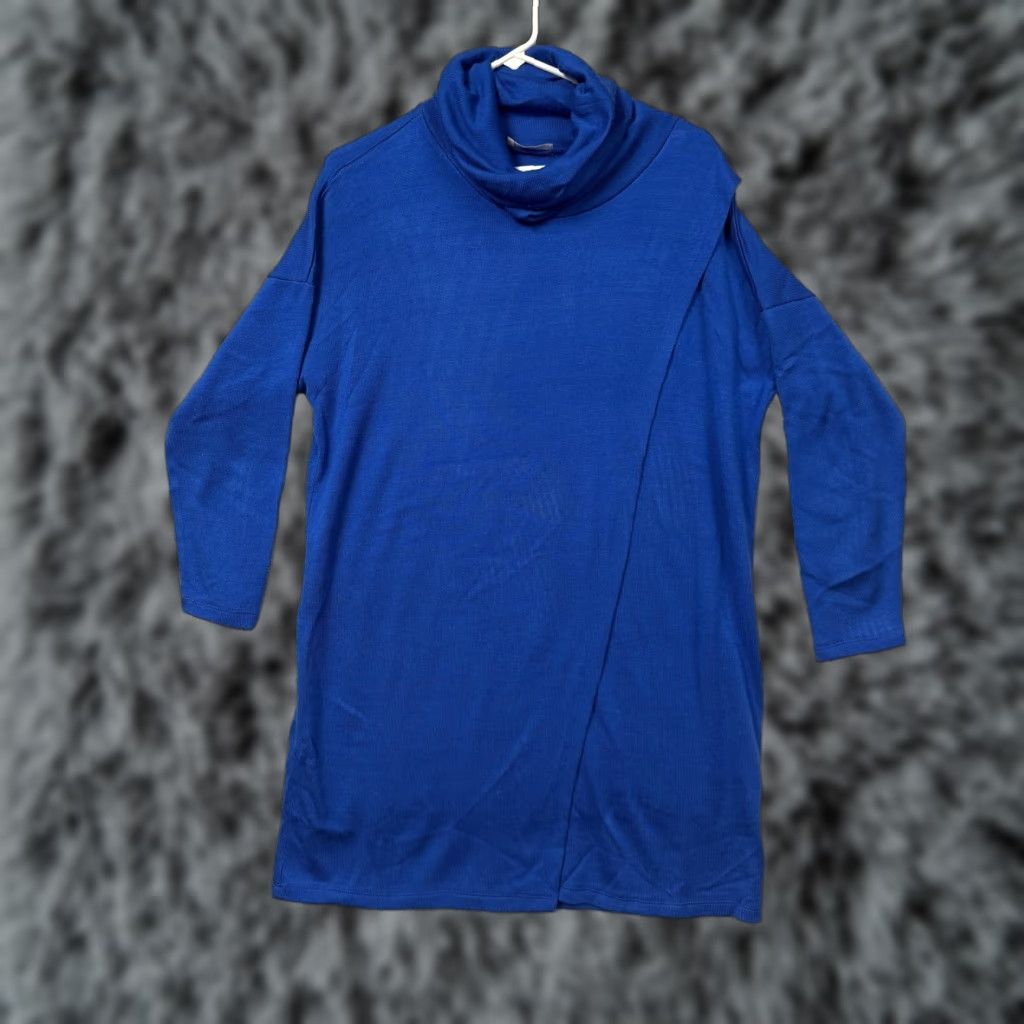Vintage Milan Kiss Dress Sweater Blue Cowl Neck Dolman Sleeve M Womens Short Above-Knee Quality Knit Stretch Pullover Casual Fall Winter Size M / US 6-8 / IT 42-44 - 1 Thumbnail