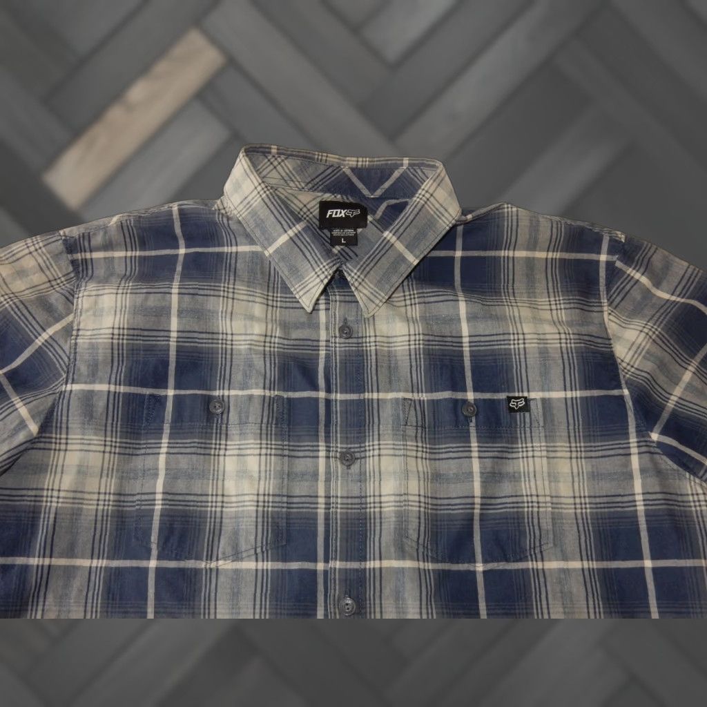 Fox Racing Fox Racing Button-Up Shirt Men L Plaid Short Sleeve Blue Cotton Blend Size US L / EU 52-54 / 3 - 1 Thumbnail
