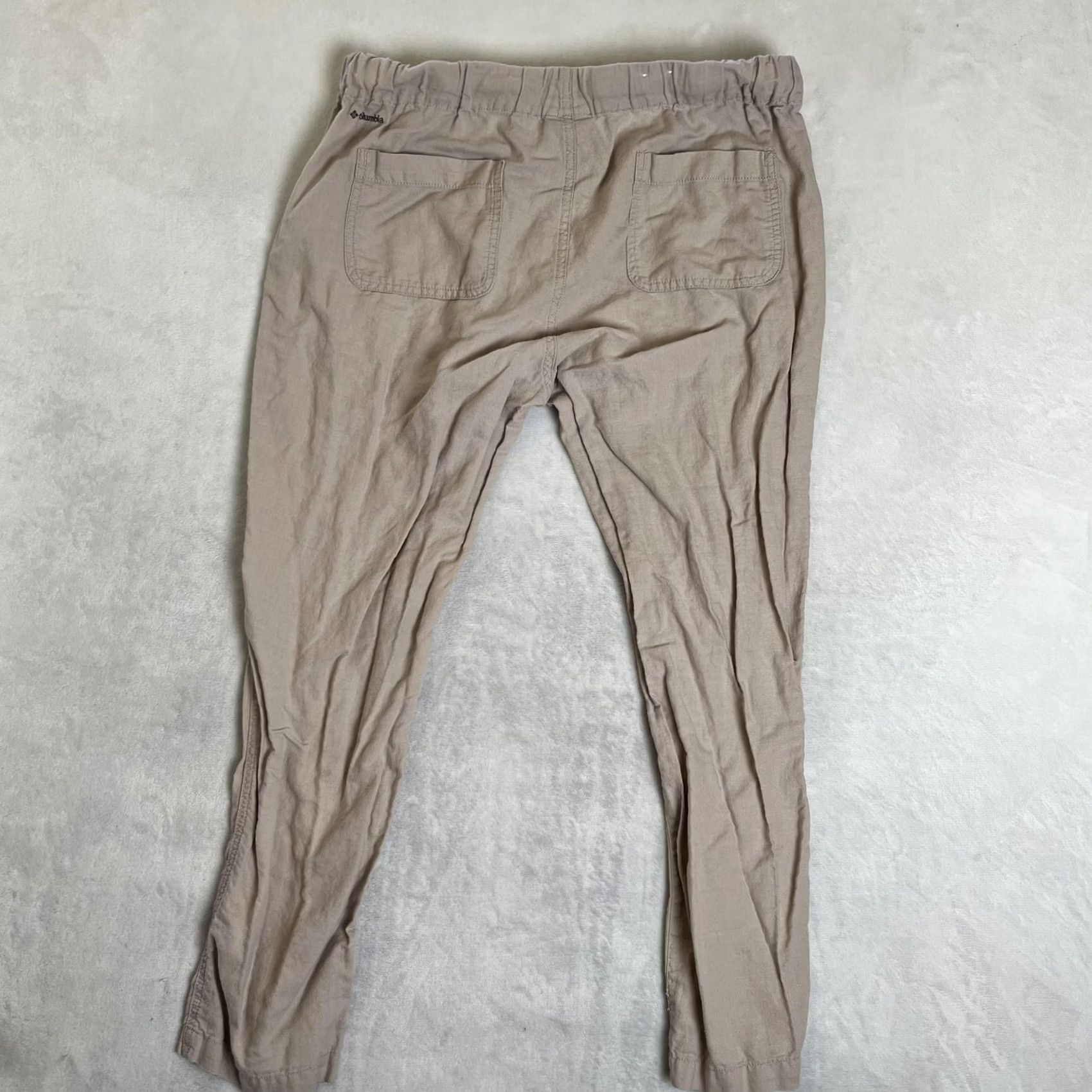 Vintage Columbia Linen Cotton Pants Mens Medium 27 Beige Elastic Waist Travel Casual Khakis Relaxed Pockets Lightweight Breathable Size 32" / US 10 / IT 46 - 7 Thumbnail