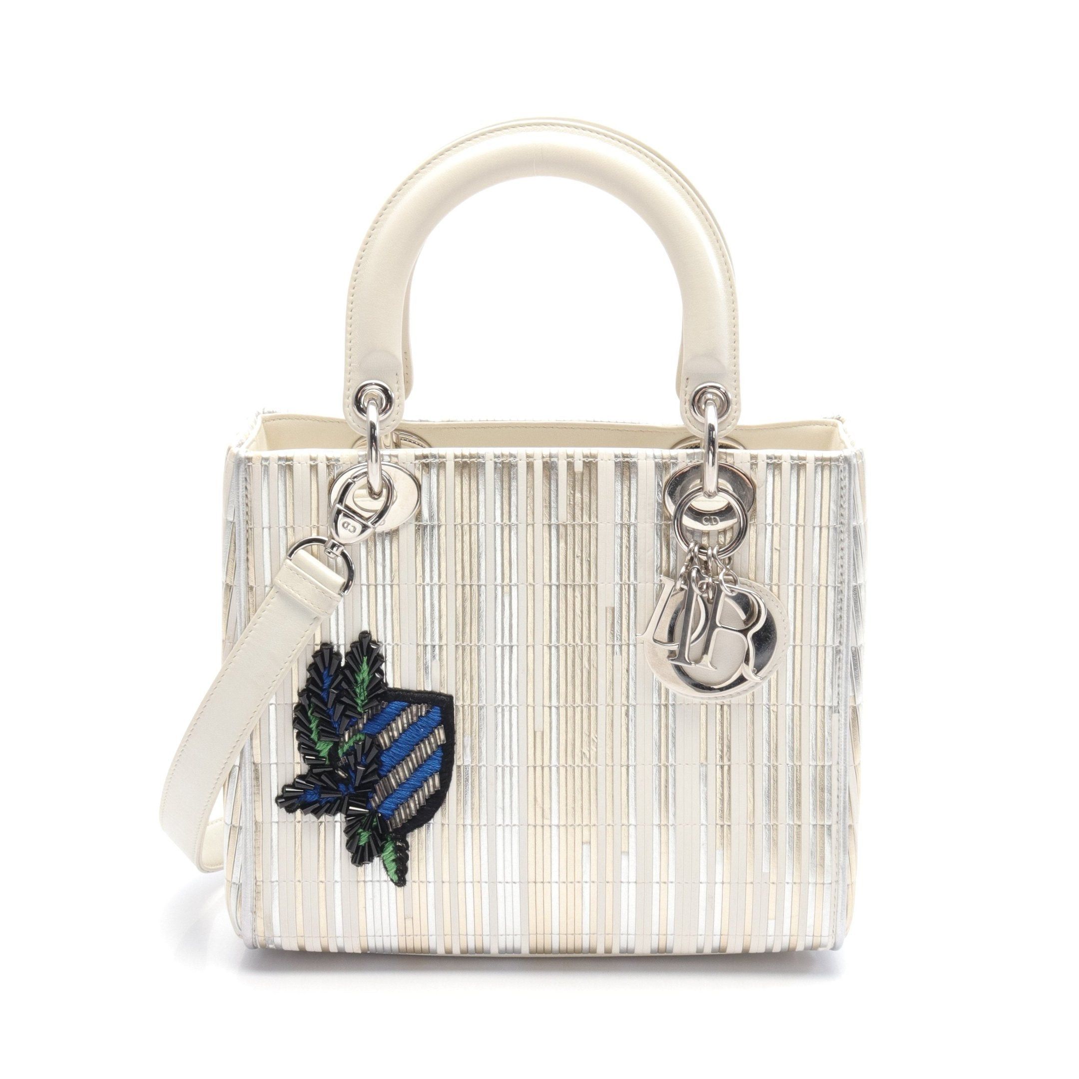 Dior Dior Lady Dior Handbag Leather Off White Silver Gold Size ONE SIZE - 1 Thumbnail