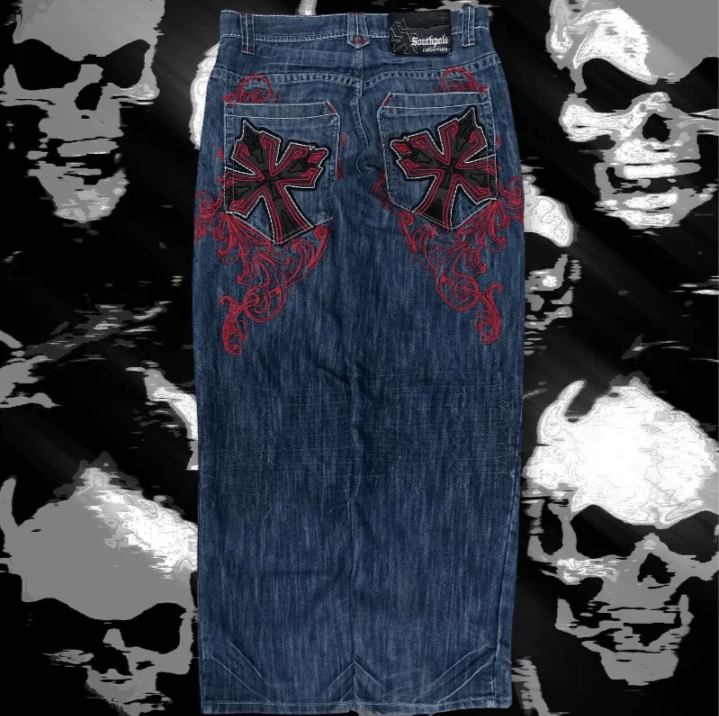 Japanese Brand Pattern Embroidery Baggy Jeans Size US 34 / EU 50 - 1 Thumbnail